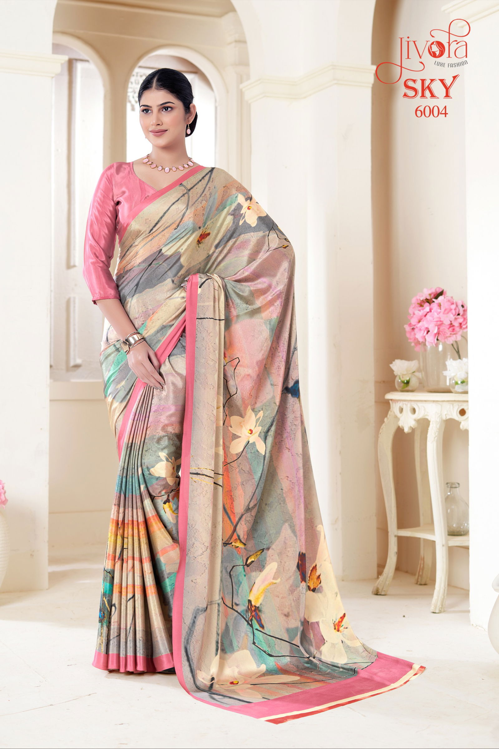 Sky By Jivora Crepe Digital Printed Casual Wear Saree Wholesalers In Delhi